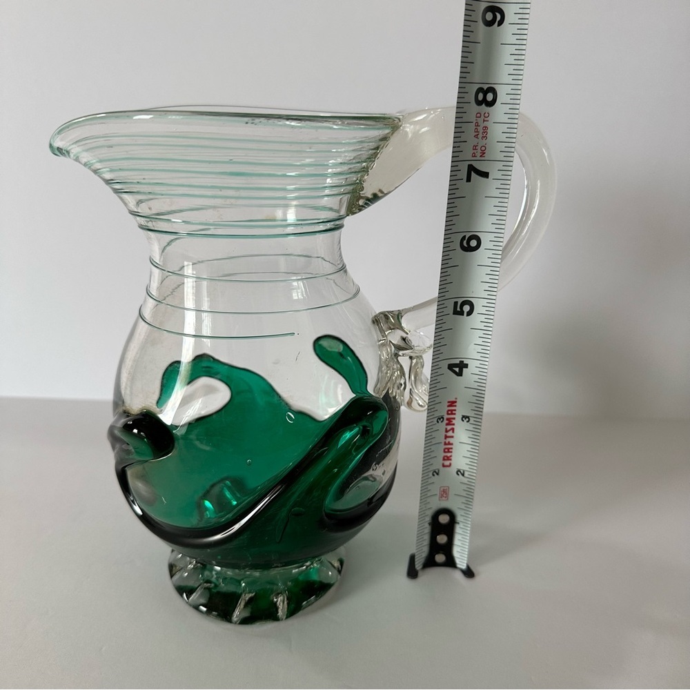 Green Art Glass Optic Ruffled Pitcher Vase 1973 - Picture 8 of 11